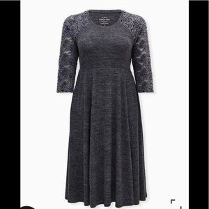 NWT - Super Soft Plush Grey Lace Skater Dress